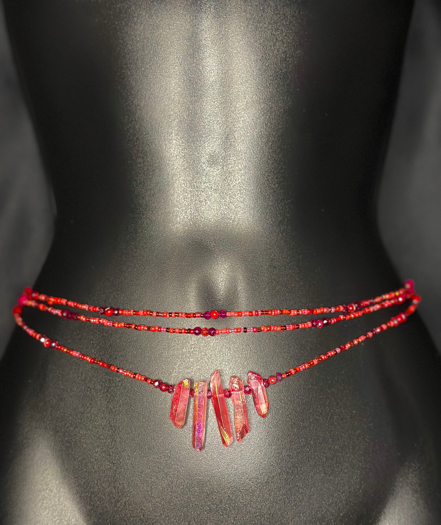 Saffron Waistbeads feat. Red Crystal Pendant