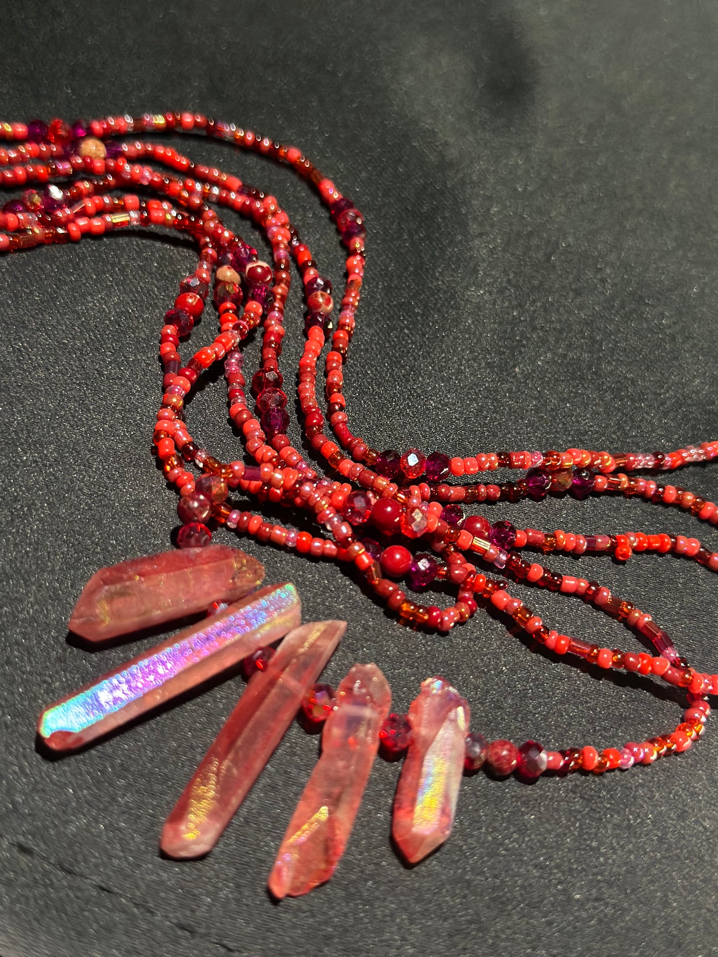 Saffron Waistbeads feat. Red Crystal Pendant