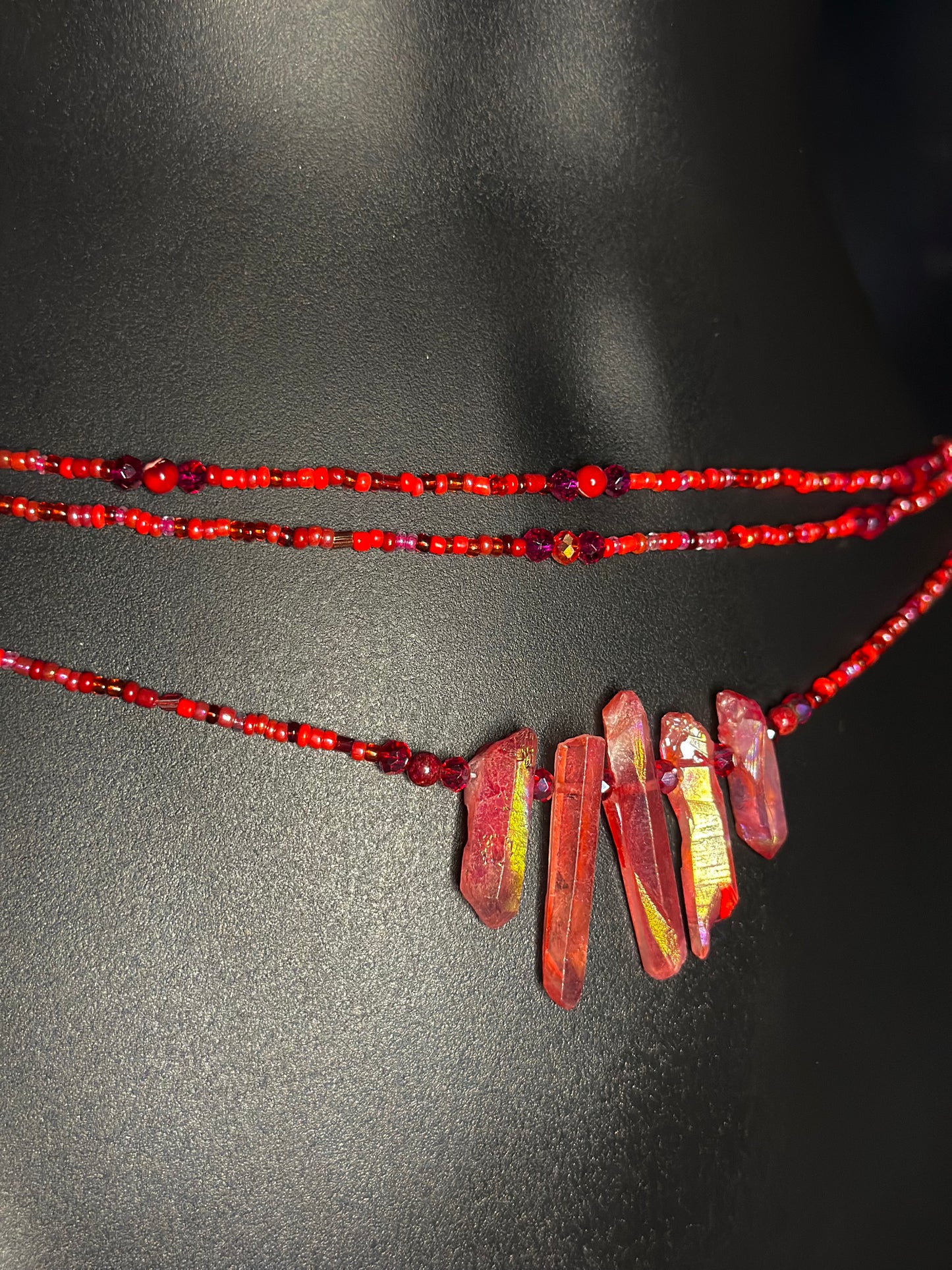 Saffron Waistbeads feat. Red Crystal Pendant