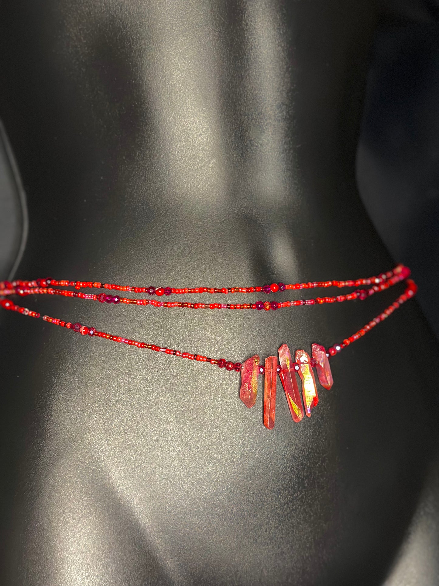 Saffron Waistbeads feat. Red Crystal Pendant