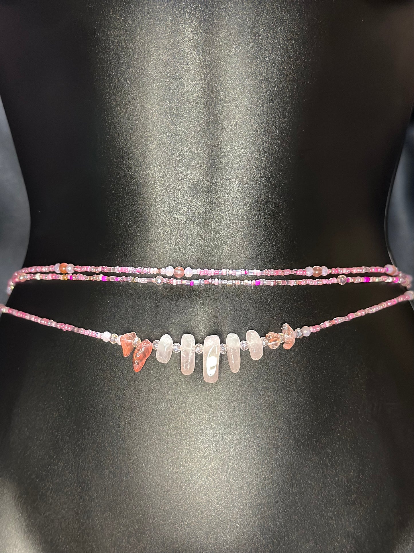 Cherry Blossom Waistbeads feat. Rose Quartz Pendant