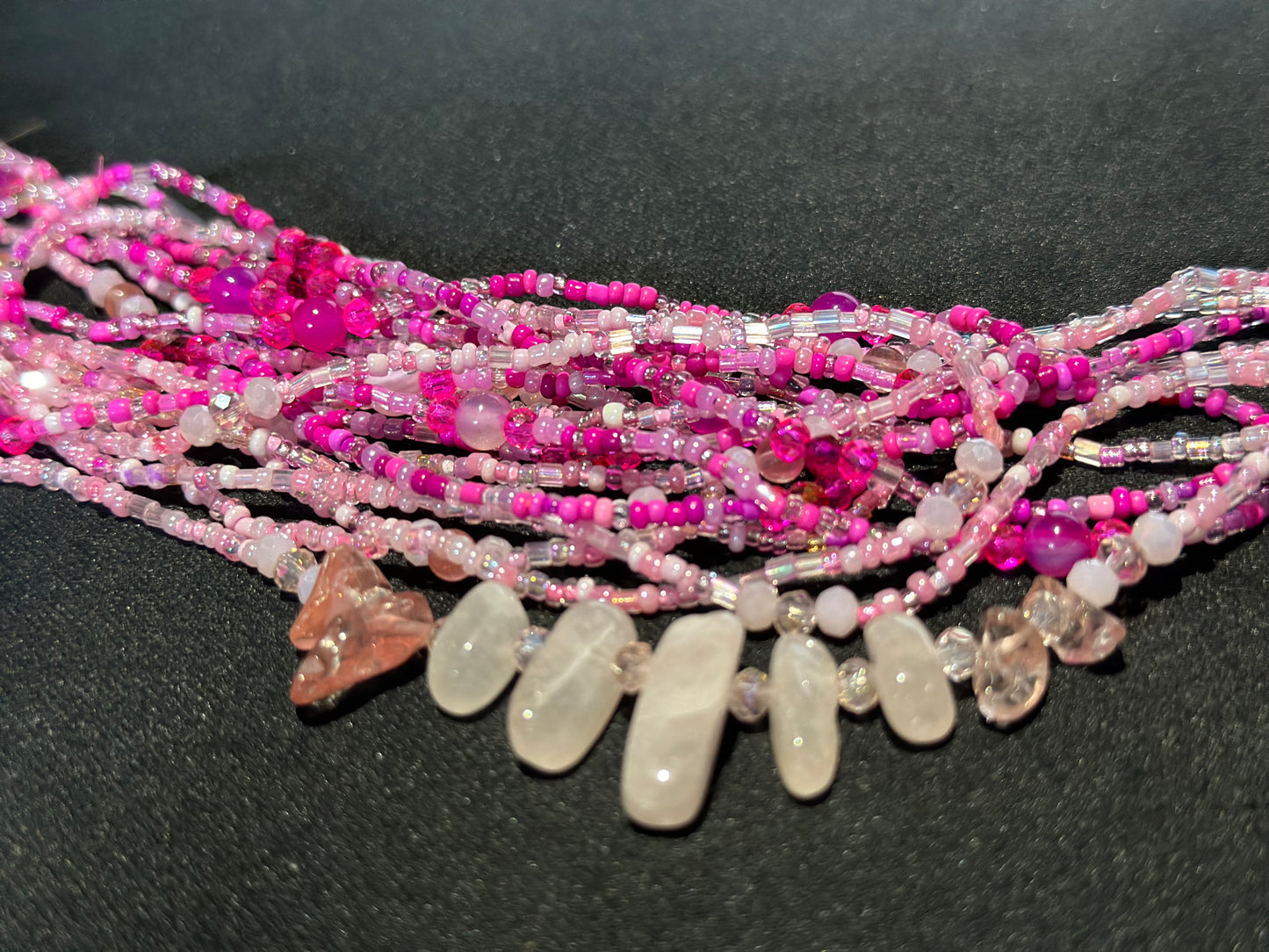 Cherry Blossom Waistbeads feat. Rose Quartz Pendant