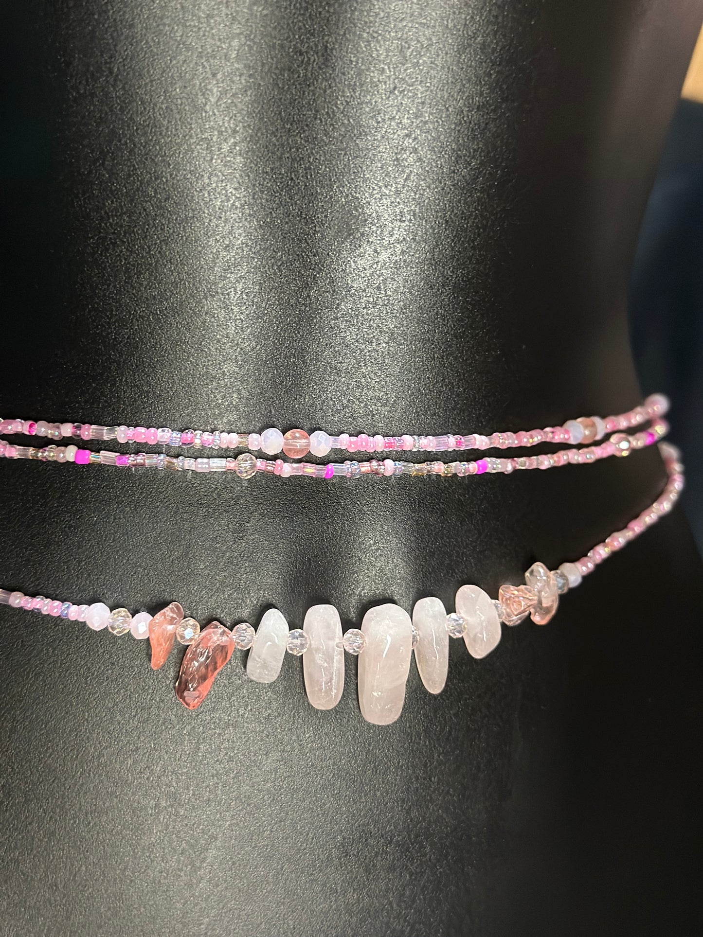 Cherry Blossom Waistbeads feat. Rose Quartz Pendant